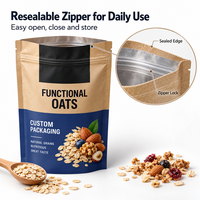 Sachets Doypack en papier kraft recyclable de qualité alimentaire pour céréales et flocons d'avoine avec fermeture éclair refermable