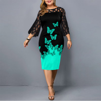 Nouveautés Robe d'été imprimée à fleurs Robe d'été en dentelle à manches trois quarts évidées Robes grande taille pour femmes