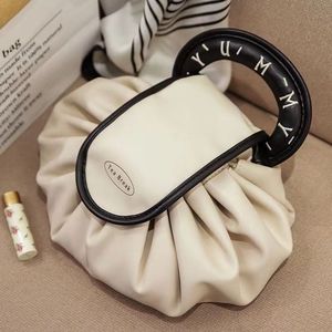 Tea Break Donut Shape <b>Makeup</b> <b>Bag</b> Portable <b>Drawstring</b> Closure Travel Toiletry Storage <b>Bag</b> Everyday Use - Product Image 1