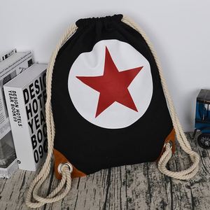 Sacs à dos de voyage en toile de coton avec cordon de serrage, sacs à cordon en corde de coton pour cadeaux, plage, sport, sac noir à cordon de serrage - Product Image 2