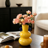 Vase en verre double gourde coloré avec ornements latéraux ronds, vase à fleurs moderne, décoration d'intérieur, centre de table, récipient décoratif