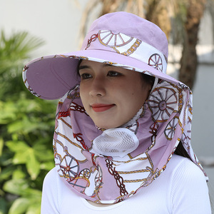 Chapeau de protection solaire avec masque facial, bord large respirant pour adultes, printemps-été, rose clair - Product Image 3