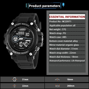 Montre de sport <span class=keywords><strong>numérique</strong></span> en caoutchouc lumineuse et étanche pour homme, style mode de luxe, <span class=keywords><strong>cadran</strong></span> 45 mm - Product Image 6