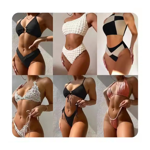 Conjunto de Bikini de Dos Piezas para Mujer, Cuello en V Profundo, Estampado, Spandex, Poliéster, con Volantes, Lazos Laterales, Ribete en Contraste - Product Image 3