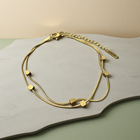 Pulsera de Doble Capa en Tono Dorado con Cuentas Cuadradas Pequeñas, Decorativa, de Moda, para Regalo, para Chicas, Uso Diario y Fiestas
