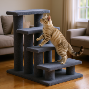 Griffoir pour chat à 4 niveaux, escalier moquetté gris pour meubles de chat d'intérieur avec lits surélevés - Product Image 2