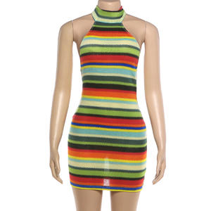 Viviblook Z318DS Vestidos de Verano para Mujer, Sexy, Ajustados, con Espalda Descubierta, Tirantes Halter, Bloques de Color, Mini Vestido de Fiesta - Product Image 4