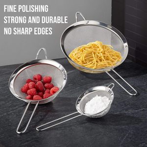 Kitchen Utensils Leaky Pots and Filters Set of 3 Fine <b>Mesh</b> Sieve Stainless Steel Strainers - Product Image 3