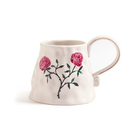 Tasse à motif de fleurs personnalisée-Tasses à café en céramique avec motif floral-Cadeau unique pour elle ou lui (Rose rouge)