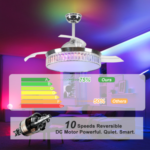 Directo de fábrica, 42 pulgadas, música moderna, Control remoto, lámpara LED RGB, ventilador de techo retráctil con luz para sala de estar y dormitorio - Product Image 3