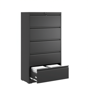 Armoire de classement métallique à 5 tiroirs, noire, verrouillable, pour bureau à domicile, format légal, lettre, A4, F4 - Product Image 1
