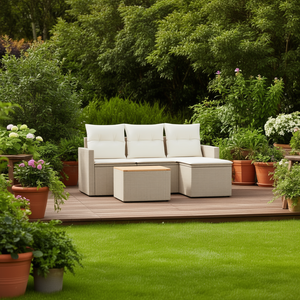 Conjunto de Sofá de Jardín de Ratán Beige de 3 Plazas, Muebles de Exterior Resistentes a la Intemperie, Diseño Contemporáneo - Product Image 2