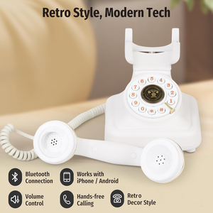 <span class=keywords><strong>Téléphone</strong></span> <span class=keywords><strong>fixe</strong></span> Bluetooth vintage rétro avec clavier <span class=keywords><strong>à</strong></span> touches rétro pour système Android et iOS, fonction d'assistant vocal - Product Image 3