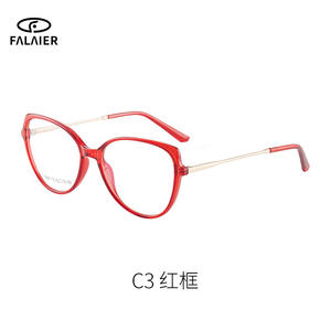 กรอบแว่นตา FalaiEr TR90 รุ่น C1 สีดำ ป้องกันแสงสีฟ้า แว่นสายตาอ่านหนังสือสำหรับทุกเพศ ทรงกลม กรอบโลหะ - Product Image 3