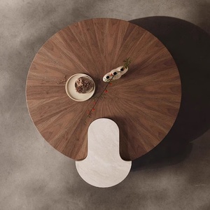 Nouvelle Cave Pierre <span class=keywords><strong>Table</strong></span> Basse Combinaison Moderne Style Ancien Salon Placage De Noyer <span class=keywords><strong>Table</strong></span> Basse Ronde En Bois Massif - Product Image 3