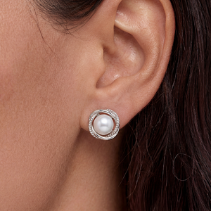 Natural Freshwater Pearl <b>Stud</b> Earrings S925 <b>Silver</b> Jewelry for Women Elegant Round White Minimalist Wedding Bridal Gift - Product Image 2