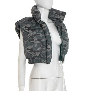 Viviblook D25TP370 <b>Women's</b> <b>Waistcoat</b> Autumn Winter Street Stand Collar Sleeveless Short Zipper Bat Shaped Cotton Jacket - Product Image 4