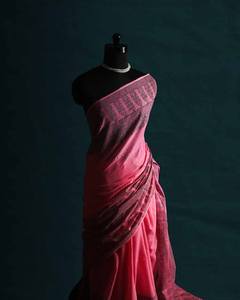 High on Demand Pink Hand Block Impreso Mul Cotton Saree con remolinos geométricos y Zig Zag Pattern Party Wear Unisex - Product Image 5