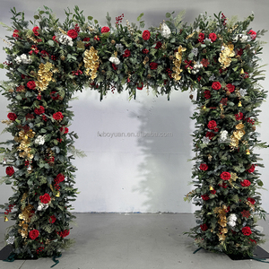 Arco Floreale Artificiale <span class=keywords><strong>Rosso</strong></span> e Oro per Natale, Muro Floreale con <span class=keywords><strong>Pino</strong></span> Verde e Rose Rosse per Decorazioni di Feste, Matrimoni ed Eventi - Product Image 3