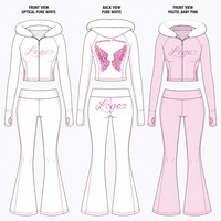 Survêtement OEM pour femme, veste courte zippée à capuche en fausse fourrure, legging évasé à ailes d'ange scintillantes au dos, style Y2K, logo personnalisé