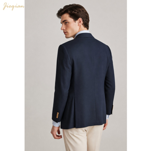 <span class=keywords><strong>Blazer</strong></span> sur mesure <span class=keywords><strong>bleu</strong></span> <span class=keywords><strong>marine</strong></span> croisé pour <span class=keywords><strong>homme</strong></span> en mélange de laine, veste de costume avec boutons dorés, revers pointus, coupe ajustée - Product Image 4