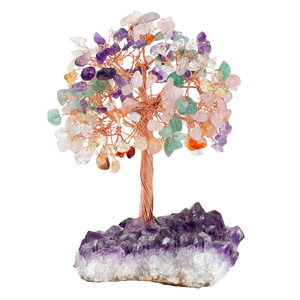 Fleur d'améthyste naturelle minerai original Base de gravier irrégulière arbre d'argent fil de cuivre enveloppé feuilles de cristal arbre de richesse - Product Image 2