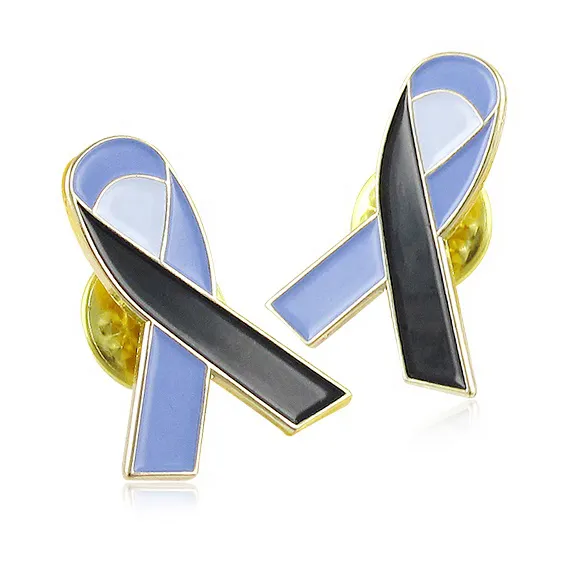 Custom Printed Badge Gold Blue Cancer Enamel Ribbon Pins