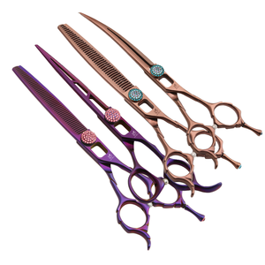 Ciseaux vétérinaires courbés en acier inoxydable doré de qualité supérieure de 7,5 pouces, à dents fines/denses, pour toilettage des animaux - Product Image 1