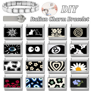 Stainless steel modular <b>bracelet</b> with creative irregular shapes, DIY <b>bracelet</b>, <b>cute</b> black series, Italian design, assembled - Product Image 2
