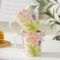 Haute qualité 3D papillon violet tulipe fleur conception porcelaine café thé tasse pour cadeaux décor à la maison