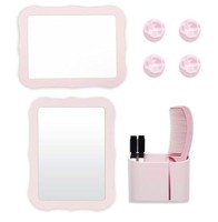 Set Cermin Magnetik Pink dengan Warna Kustom Tersedia, Cermin Rias Bergelombang Portabel dengan Penyimpanan untuk Loker Gym Sekolah