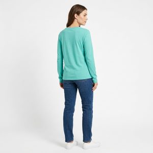 Women's <b>Green</b> Long Sleeve <b>Crop</b> <b>Top</b> Crew Neck Jersey T-Shirt With Letter Print Logo Casual Fit Spring Summer Wear 180 GSM Fabric - Product Image 6