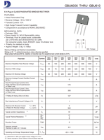 Redresseur à pont monophasé GBU604 400V 6A à passivation par le verre, boîtier traversant, 100% original et traçable, pour alimentation électrique