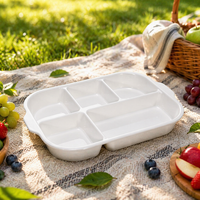 Assiettes à compartiments multiples en mélamine à 5 compartiments, plateaux de service multi-grilles pour la restauration rapide, les cantines et les traiteurs