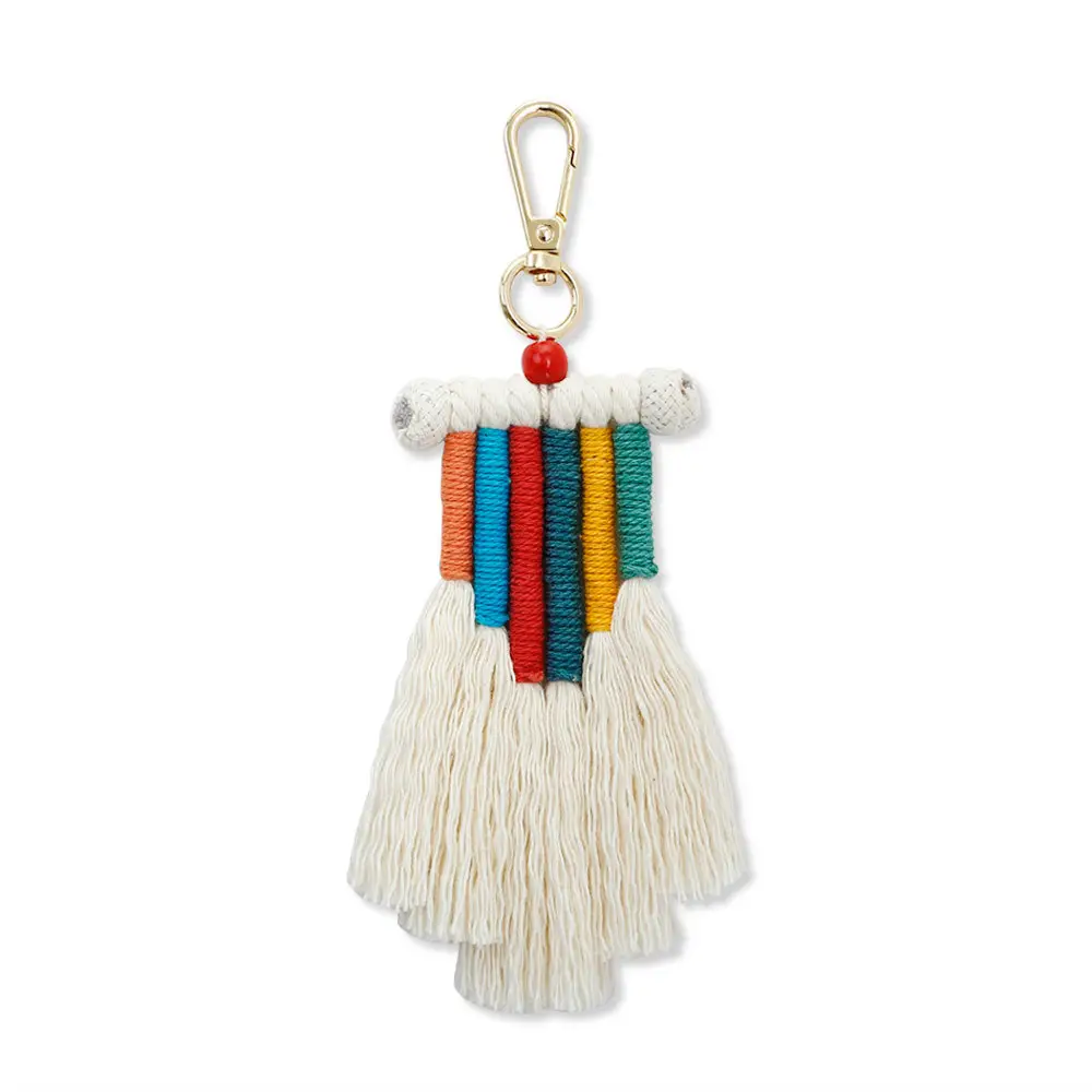 Cute Women Girls Rainbow Macrame Weaving Tassel Keychain Car Keyring Holder Bag Wallet Purse Key Chain