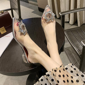 2021 printemps et été nouveau mot pointu tournesol talons hauts chaussures transparentes talon épais verre à vin avec des sandales femmes - Product Image 1
