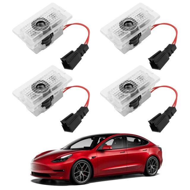 4pcs Special LED Accessories for Tesla Model 3/Y/S/X ABS Material Car Door Logo Projector Lights Welcome Lights