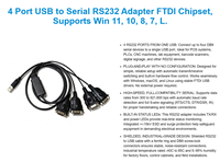 Adaptateur USB vers 4 ports série RS232 avec chipset FTDI compatible avec Win & Mac, prend en charge Win 11, 10, 8, 7, L.
