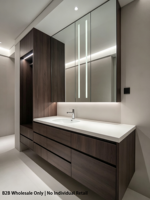 Meuble-lavabo mural moderne et minimaliste avec plusieurs portes et armoire miroir à éclairage LED, sur mesure
