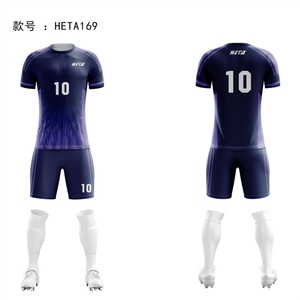เสื้อฟุตบอลแขนสั้นสีกรมท่าแบบใหม่ สไตล์ซับลิเมชั่นสั่งทำพิเศษ ผ้าโพลีเอสเตอร์ 100% ระบายอากาศได้ดี ชุดยูนิฟอร์มฟุตบอลสำหรับผู้ชาย - Product Image 4