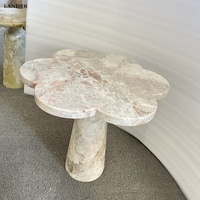 Table d'appoint en marbre rose Cerry Blossom de Landerstone pour salon, chambre à coucher, table de chevet en marbre avec tiroir