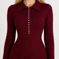 Robe en tricot pour femme avec logo personnalisé, col polo, manches longues, couleur unie, décontractée, hiver, mélange acrylique, usine OEM & ODM