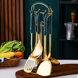 Ensemble d'ustensiles de cuisine en céramique de luxe léger avec poignées dorées, 6 pièces en acier inoxydable, coffret cadeau avec support de rangement - Product Image 4