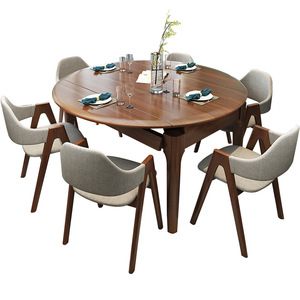 Solid Wood <b>Dining</b> Table <b>Set</b> 6 Piece Extendable <b>Folding</b> Scandinavian Modern Minimalist For <b>Dining</b> Room - Product Image 3