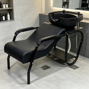 Oferta Especial: Sillón Lavacabezas Negro Económico para Salón de Belleza, Peluquería y Barbería con Tazón y Silla para Lavado de Cabello - Product Image 1
