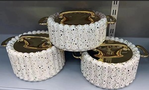 Conteneur alimentaire en terrazzo 1,5L 2L 2,5L avec intérieur en acier inoxydable, doubles poignées, couvercle verrouillable, service de buffet cannelé pour plats chauds, lot de 3 - Product Image 6