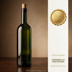 Bouteille de vin vide en verre vert antique avec bouchon naturel 750 ml Bordeaux Bourgogne pour spiritueux rouges et liqueurs - Product Image 1
