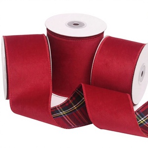 Kant-en-klare overlock-geweven fluwelen Schotse DIY strikkenmaak lint voor kerstcadeaus, bloemige accenten, huisdecoratie, feestelijk - Product Image 1