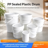 Seau en plastique blanc à large ouverture, hermétique, portable, 5L/10L, avec couvercle, style américain, adhésifs imperméables, revêtements chimiques