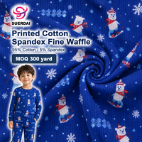 Tela de punto gofrado mini de algodón y elastano con estampado personalizado, suave y de alta recuperación, para marcas y fábricas de ropa de descanso infantil